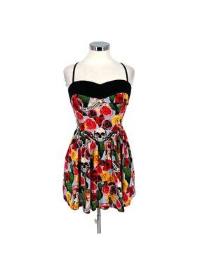 Hell Bunny Cancun Pinup Dress Day Of The Dead Floral Rose Size Large